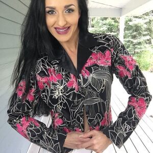 Chico’s black while pink embroidered blazer